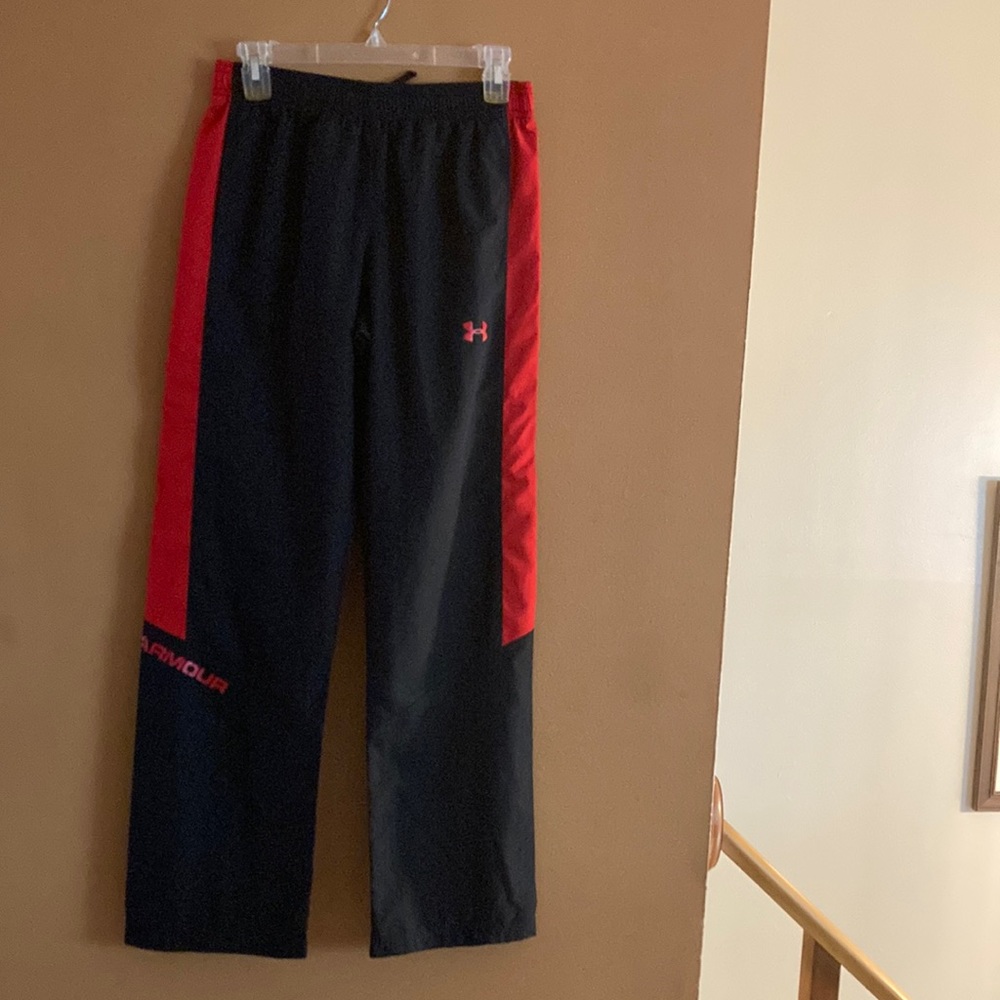 Under Armour black & red athletic long pants. Youth LG